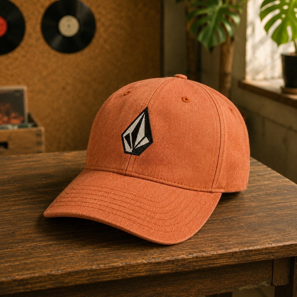 Volcom Stone Flexfit Hat‎ Burnt Orange Embroidered Logo Skate Cap S/M